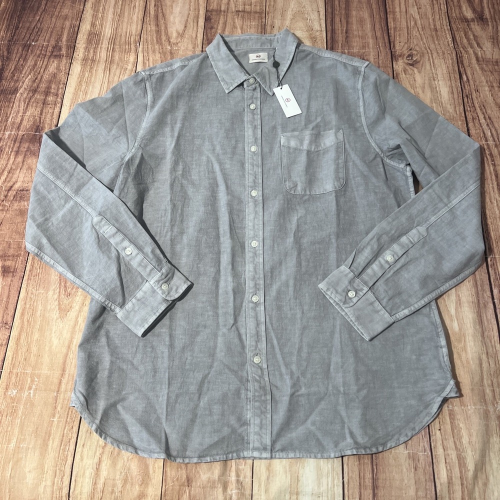 AG Adriano Goldschmied Men's XL Gray Button Down Long-Sleeve Shirt Linen Blend
